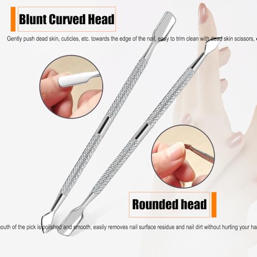 2 Pcs Stainless Steel Nail Cuticle Pusher,Cuticle Remover Manicure and Pedicure Tool for Fingernails and Toenails