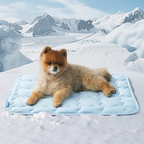 Bedsure Cooling Mat for Small Dog, Q-Max>0.5 Thin Breathable Cold Crate Pad for Puppy and Cat, Portable Washable Kennel Be...