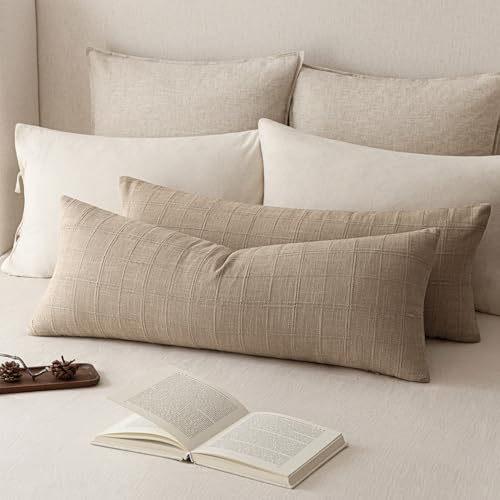Foindtower Set of 1 Decorative Linen Check Throw Pillow Cover Neutral Farmhouse Lumbar Cushion Cover Soild Modern Coastal ...