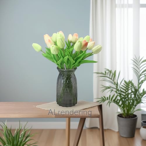 ALIERSA Artificial Flowers 10 Heads Mini Real Touch Artificial Tulip for Home Wedding Party Centerpiece Decoration (Champa...