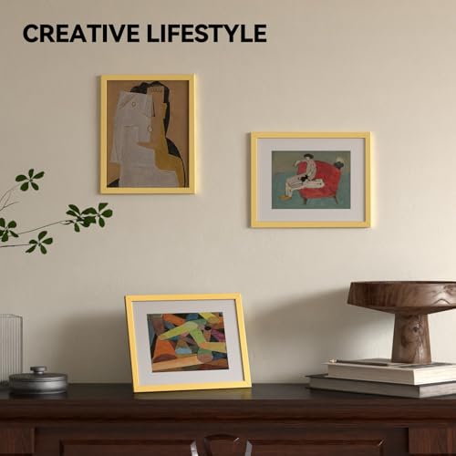 HappyHapi 8.5x11 Picture Frame, Gold Picture Frames Display Photos 6x8 with Mat or 8.5x11 Without, Plastic Frame for Wall...