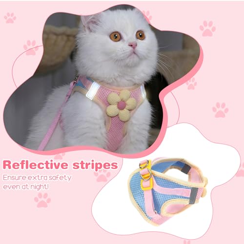 DOPENSPI Flower Cat Harness and Leash Set for Walking Escape Proof, 10.2-11.8in Neck Adjustable Kitten Harness and Leash S...