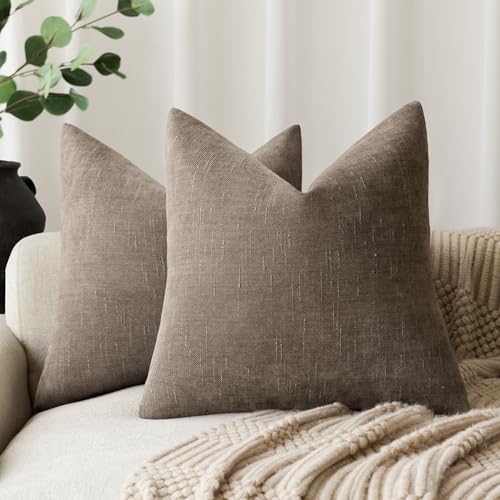 Foindtower Pack of 2 Soft Textured Throw Decorative Pillow Covers Square Accent Solid Cushion Cover Cozy Farmhouse Pillow ...