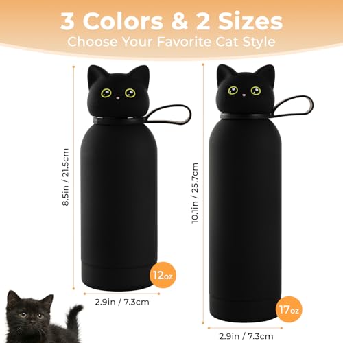 Vacuum Insulated Stainless Steel Water Bottle, Cute Cat Lid Tumbler for Cold & Hot, Coffee Travel Mug, Leakproof, Gifts, B...