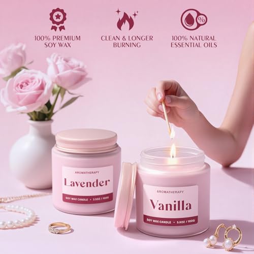 Waxcanpy Scented Candles for Women, Soy Candles for Home Scented, Candle Gift Set with Lavender & Vanilla Scents, 2 Pack A...