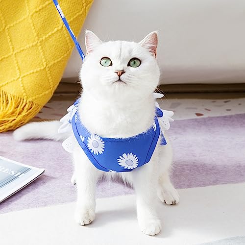 Anelekor Dog Harness Dress for Small Dog Daisy Floral Dog Harness and Leash Set Bow Knot Girl Puppy Princess Skirt with D-...