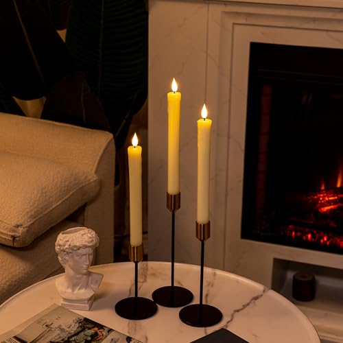 Homemory Real Wax LED Flameless Taper Candles with Remote Timer, 9.6 Inches Ivory Fake Candlesticks, Dripless Battery Oper...