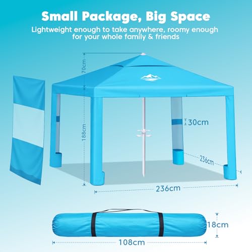 Purebox Beach Tent Shade Canopy - 8 * 8FT UPF50+ Beach Umbrella Sun Shelter 3Min Setup for 8 Person Cabana Tent with Sand ...
