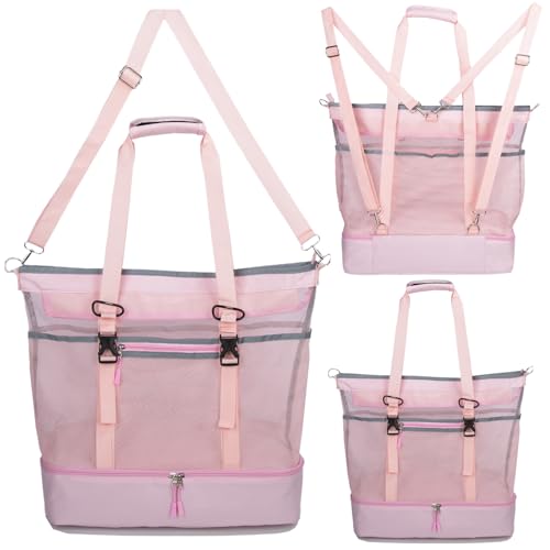 Unamujer Mesh Beach Bag with Cooler Large Travel Family Vacation Essentials Pool Swimming Zipper Pocket Durable 9 Pockets