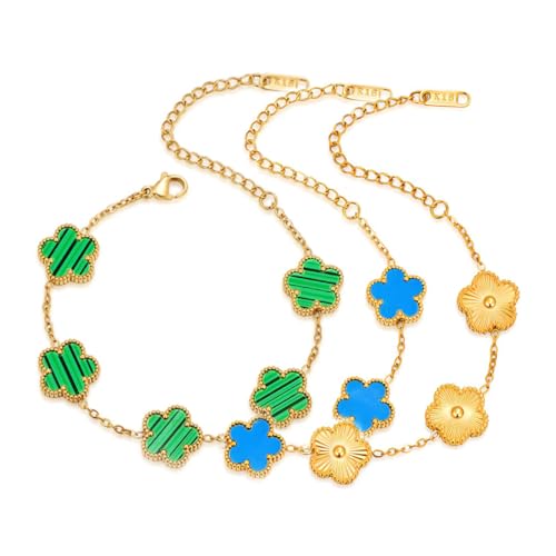 FLY FEI 18K Gold-Plated Four Leaf Clover Bracelet for Women,Adjustable lucky Bracelet Set Jewelry Gift-Hypoallergenic Char...