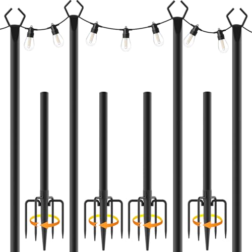 AILBTON 10Ft String Light Poles 4 Pack,Light Poles for Outside Lights,Outdoor with Fence Brackets Hanging Lights,Metal Sta...