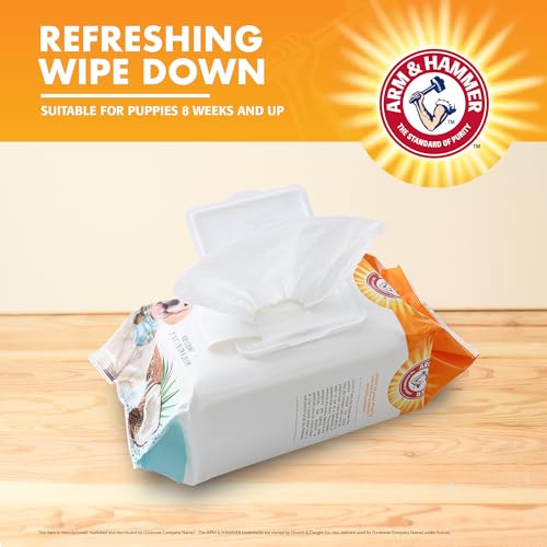 Arm & Hammer Dog Grooming Wipes, Deodorizing Dog Cleaning Wipes with Coconut Water, Gentle for Dogs and Puppies, Paraben a...