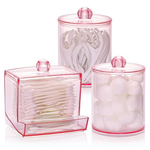 Tbestmax Pink Qtips Dispenser Bathroom Container, 10/12 oz Big Cotton Ball Holder, Apothecary Jar Organizer for Storage Co...