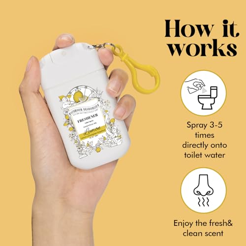 Pocket Size Toilet Spray for Poop, 2 Pack Lemon Scent, Bathroom Odor Eliminator with Removable Hook,Travel Essentials Variety
