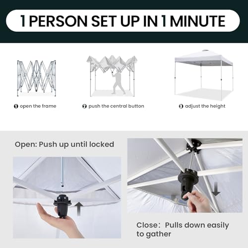 PHONWHON Shades 10x10 Pop Up Canopy with One Push Setup,Heavy Duty Beach Tent with Wheels for Easy Moving, Sun Shelter for...
