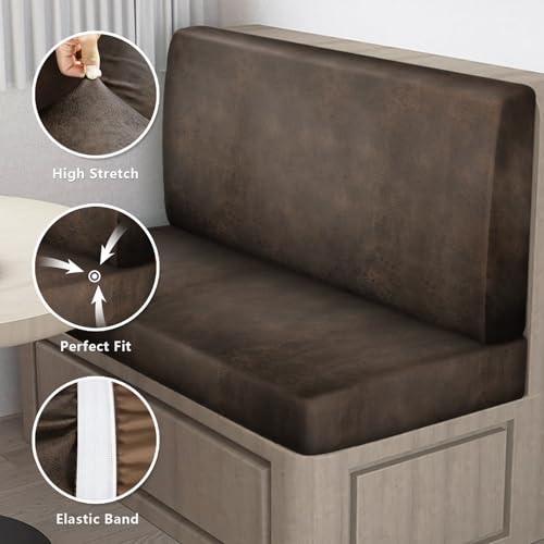 Leather Look RV Dinette Cushion Covers, Stretch Camper Cushion Slipcovers for Travel Trailer Couch RV Booth Seat, Replacem...