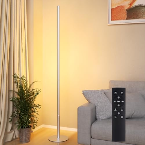 Marlrin Minimalist Corner Floor Lamp 2700K-6500K Dimmable with Remote Control 57.8" Height Metal Slim Ambient Standing LED...