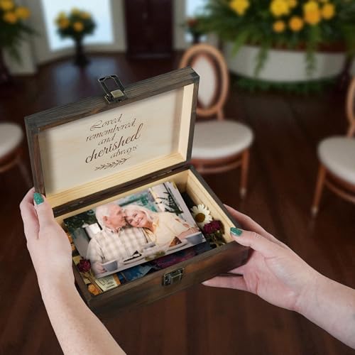 Engraved Memorial Memory Box – Wooden Keepsake Box for Loss of Loved One or Pet – Sympathy Gift – Medium Size – Dark Walnu...