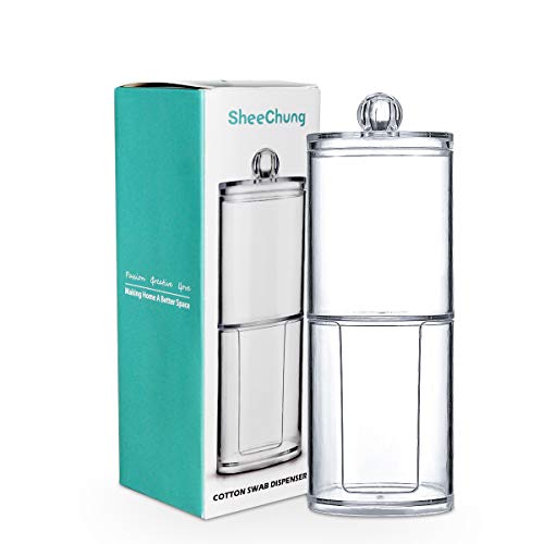 SheeChung 2-Pack Clear Acrylic Qtip Holder - Shatterproof Apothecary Jars for Bathroom Organization - Vanity Storage Canis...