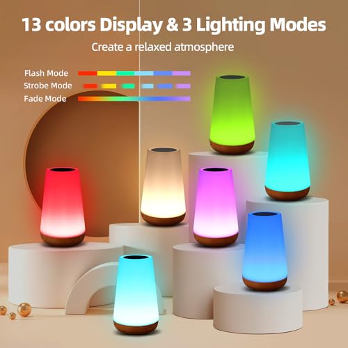 Luxxflour Night Light Lamp, Dimmable Touch Lamp for Bedroom, Portable Table Bedside Lamp, 5 Brightness & 13 RGB Colors, Ni...