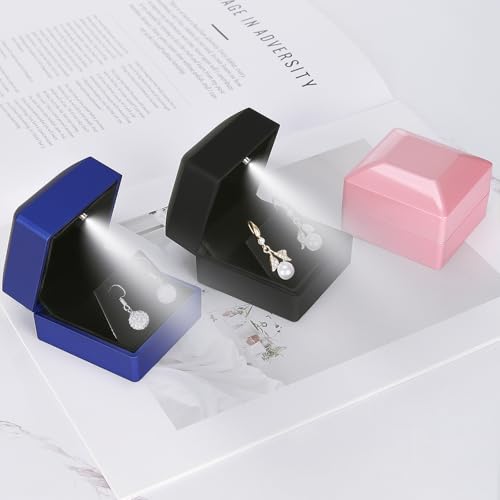 LED Stud Earring Jewelry Gift Box for Proposal, Wedding, Engagement，Birthday Luxury Jewelry Gift Box with LED Light, Jewel...