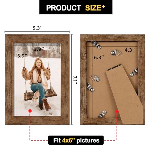 TOFOREVO Picture Frames 4x6 Set of 2 Rustic Wood Grain Photo Frame for Gallery Wall Mounting or Tabletop Display