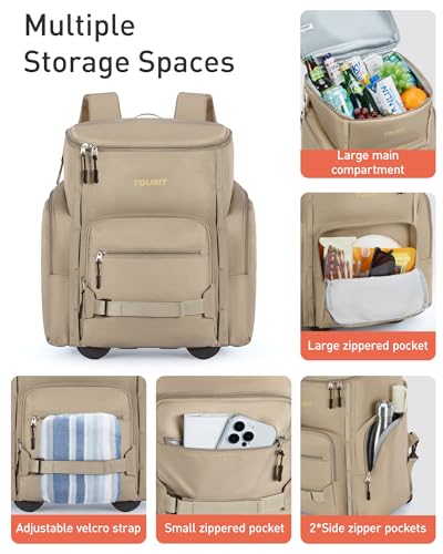 TOURIT Rolling Cooler Backpack: Leakproof Waterproof Insulated 36 Cans Beach Cooler with Wheels and Handle Outdoor Camping...