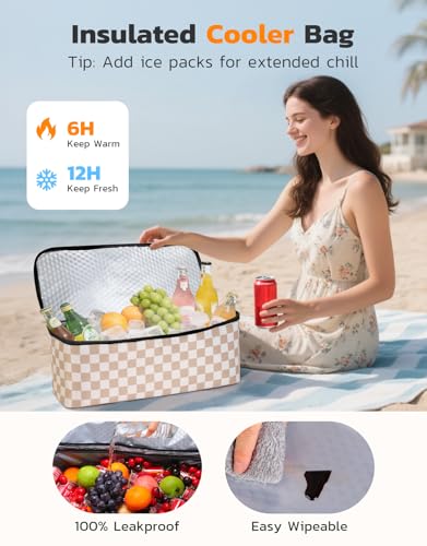 ISEYOU Beach Bag and Cooler Bag Set, 45L Waterproof XXL Foldable Tote with Zipper, 8 Pockets for Pool, Picnic, Travel