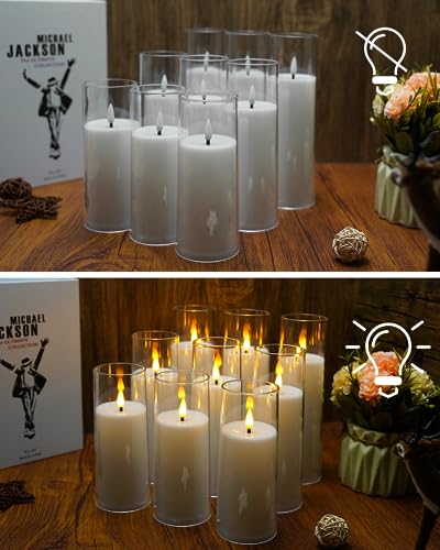 kakoya Flickering Flameless Candles Battery Operated with Remote and 2/4/6/8 H Timer Acrylic Led Pillar Candles Pack of 9...