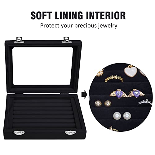 Vicoter Rings Organizer Tray 7 Slots Velvet Jewelry Earring Storage Box with Transparent lid Jewelry Display Case for Girl...