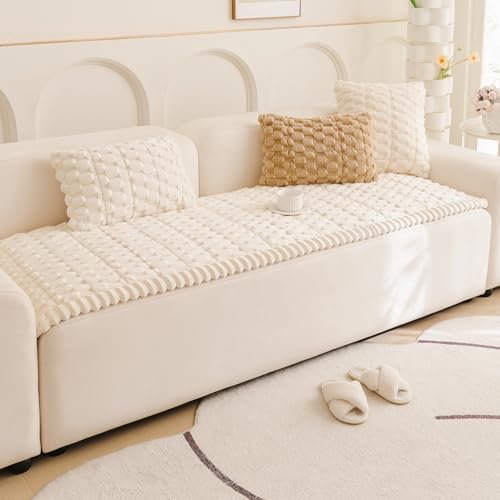 Tiwwie Couch Cover for Dogs Fuzzy Sofa Covers for Pet, Geometric Jacquard Coral Pet-Friendly Washable Non-Slip Sofas Slipc...