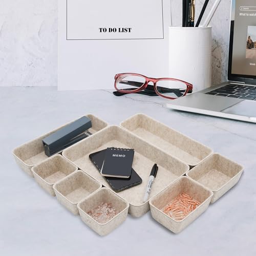 Welaxy Desk Drawer Organizer Tray, 8-Piece Beige Office Storage, Nordic Minimalist Lifestyle (Oatmeal)