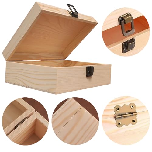 LuckyZoo77 Wooden Box 8.26x6x3 Inch – Small Natural Wood Box for Crafts and Storage, Unfinished Wood Box for DIY Decoratio...