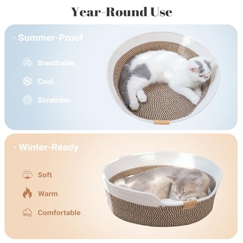 CHEERHOME PETS Cat Bed Basket with Cushion, Cute Pet Bed for Indoor Cats Couch, Kitten Bed for Medium and Large Cat, All S...