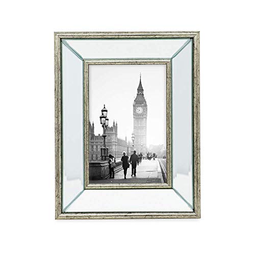 Isaac Jacobs 4x6 Silver Beveled Mirror Picture Frame - Classic Mirrored Frame with Deep Slanted Angle Made for Wall Décor ...