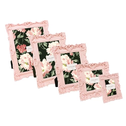 Laura Ashley 2x3 Pink Ornate Textured Hand-Crafted Resin Picture Frame with Easel, for Tabletop & Wall Display, Decorative...