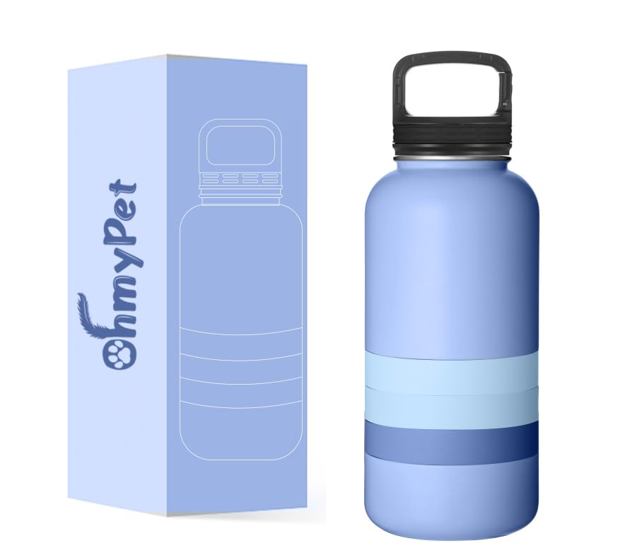 OhmyPet Pet Water Bottle Station with 3 Bowls and 32oz Bottle, Pink or Blue, for Dogs