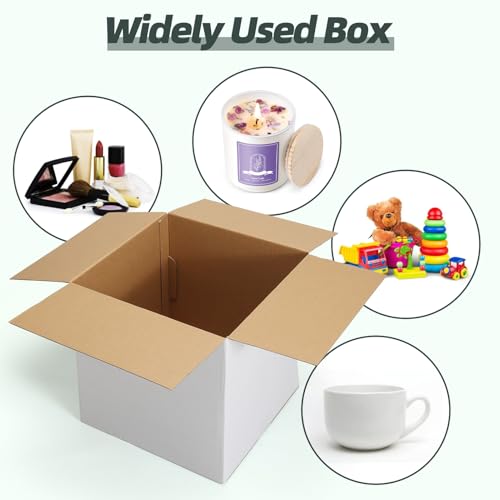CRUGLA 12x12x12 Shipping Boxes 10 Pack, White Corrugated Cardboard Boxes with Side-Lock and Pre-Applied Double-Sided Tape,...