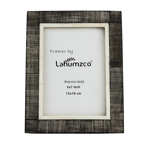 Lahumzco Horn and Bone Photo Frame 5x7 Inch – Black and White Decorative Picture Frame with Hand-Engraving Technique – Rus...