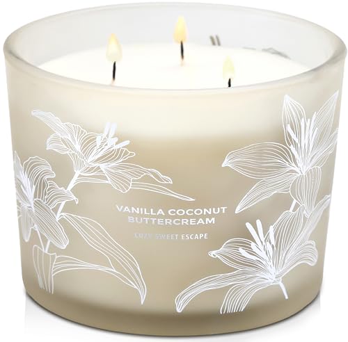 Vanilla Coconut Buttercream Candle, 14.5oz Large 3-Wick Soy Scented Candles for Home, Vanilla Cupcake Candle, Long Lasting...
