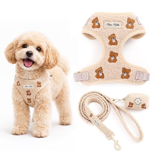 MAISON MALIBU Embroidered Matching Dog Harness and Leash Set with Poop Bag – No Pull, Adjustable, Padded, Breathable Harne...