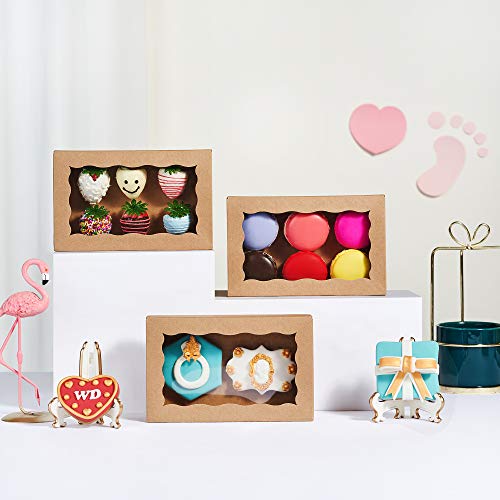 RomanticBaking 50 Pack DIY Assembly Brown 7 x 4 3/8 x 1½ inches Cookies Boxes BakeryTreat Boxes Packaging for Macaron Choc...