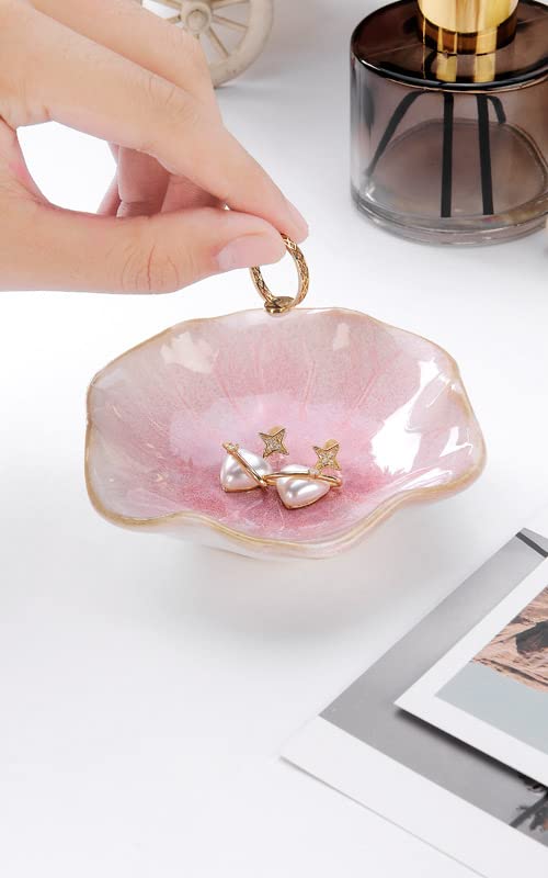 JAMEND CLXP Lotus Leaf Shape Decorative Ring Tray, Small Key Bowl, Ceramic Trinket Tray Jewelry Dish Organizing Necklace E...