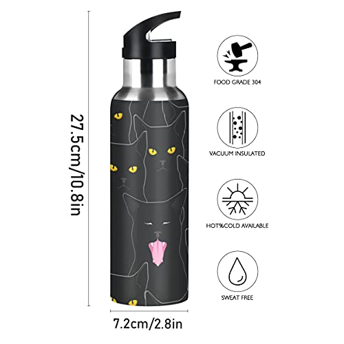 Yasala Sport Water Bottle Black Cat Stainless Steel Insulated Coffee Cup 20 oz with Straw Lid Outdoor Drinking Cup for Tra...