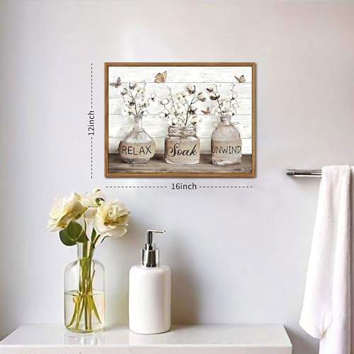 Floating Framed Farmhouse Bathroom Decor Wall Art, Rustic Cotton Pictures Canvas Wall Decor Paintings, Modern Country Rela...