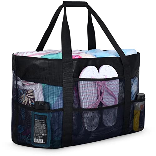 oscaurt Mesh Beach Bag Extra Large Waterproof Sandproof Beach Tote Pool Swim Bag Travel Vacation Essentials