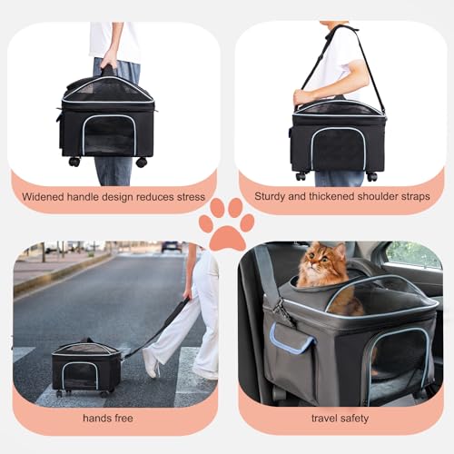 4-in-1 Cat Car Seat and Cat Carrier with Removable Wheels Booster Car Seats for Small Dogs Cats Comes with Shoulder Strap ...