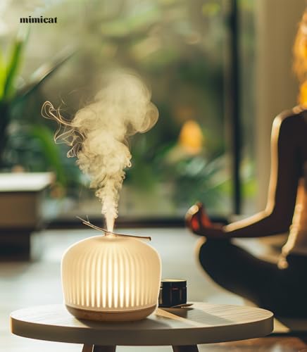 mimicat Quiet Aromatherapy Diffuser Glass: 230ML Ultrasonic Cool Mist Scent for Home with Night Light - Aesthetic for Wome...