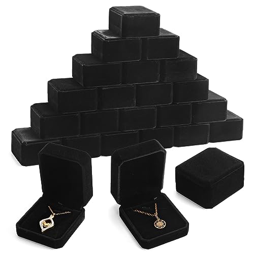 Sureio 24 Pcs Velvet Jewelry Gift Boxes Bulk for Necklace Pendant Ring Earring Bracelet Display Case Wedding (Black)