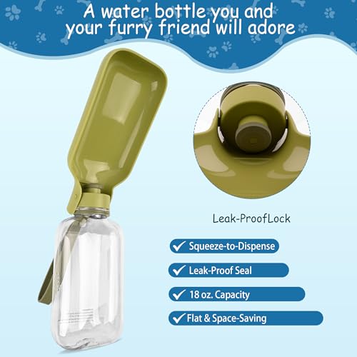 Legiuf Portable Dog Water Bottle-18 Oz Leak-Proof Green Water Bowl Dispenser for Walk Hiking or Travel